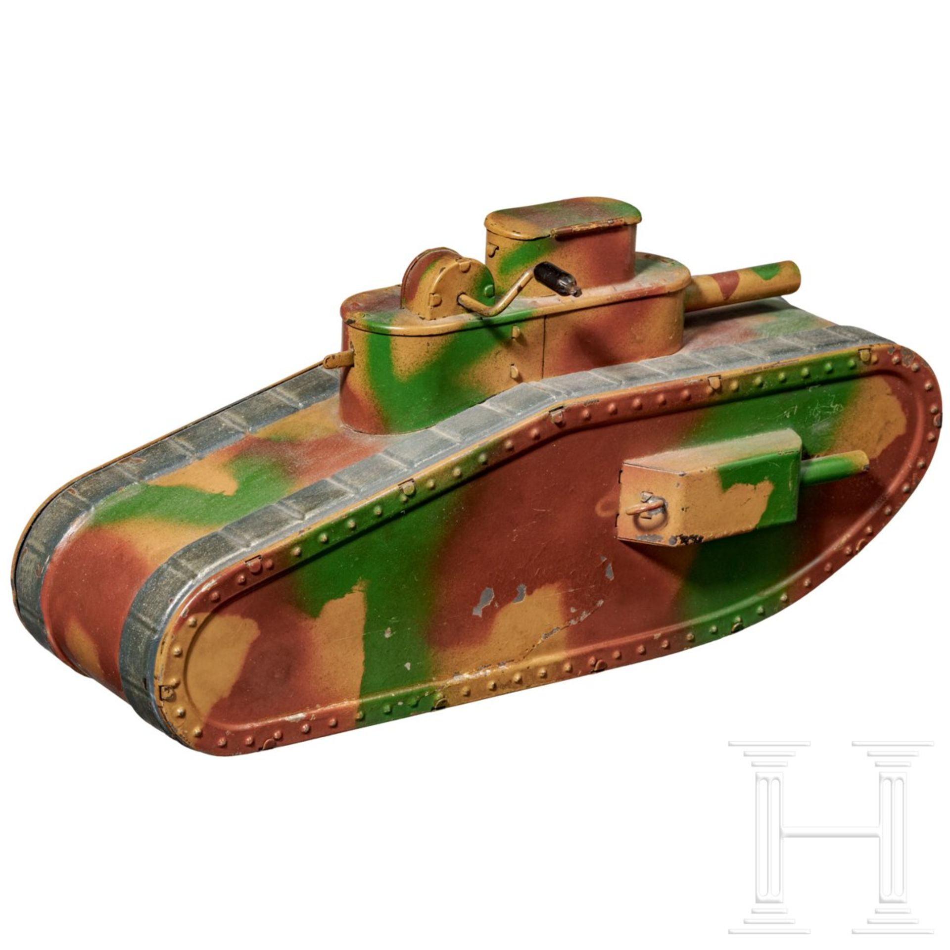 <de>Hausser-Tank 0/730 mimikry mit zwei Elastolin-Panzersoldaten<br>Hausser-Tank 0/730, Blech-Massea - Bild 2 aus 9