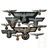 A Small Collection of Army Cap and Breast InsigniaOne officer breast eagle, hand-embroidered on un-