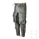 A Pair of Heated Leather Trousers for Aviation PersonnelElectrically heated grey smooth leather