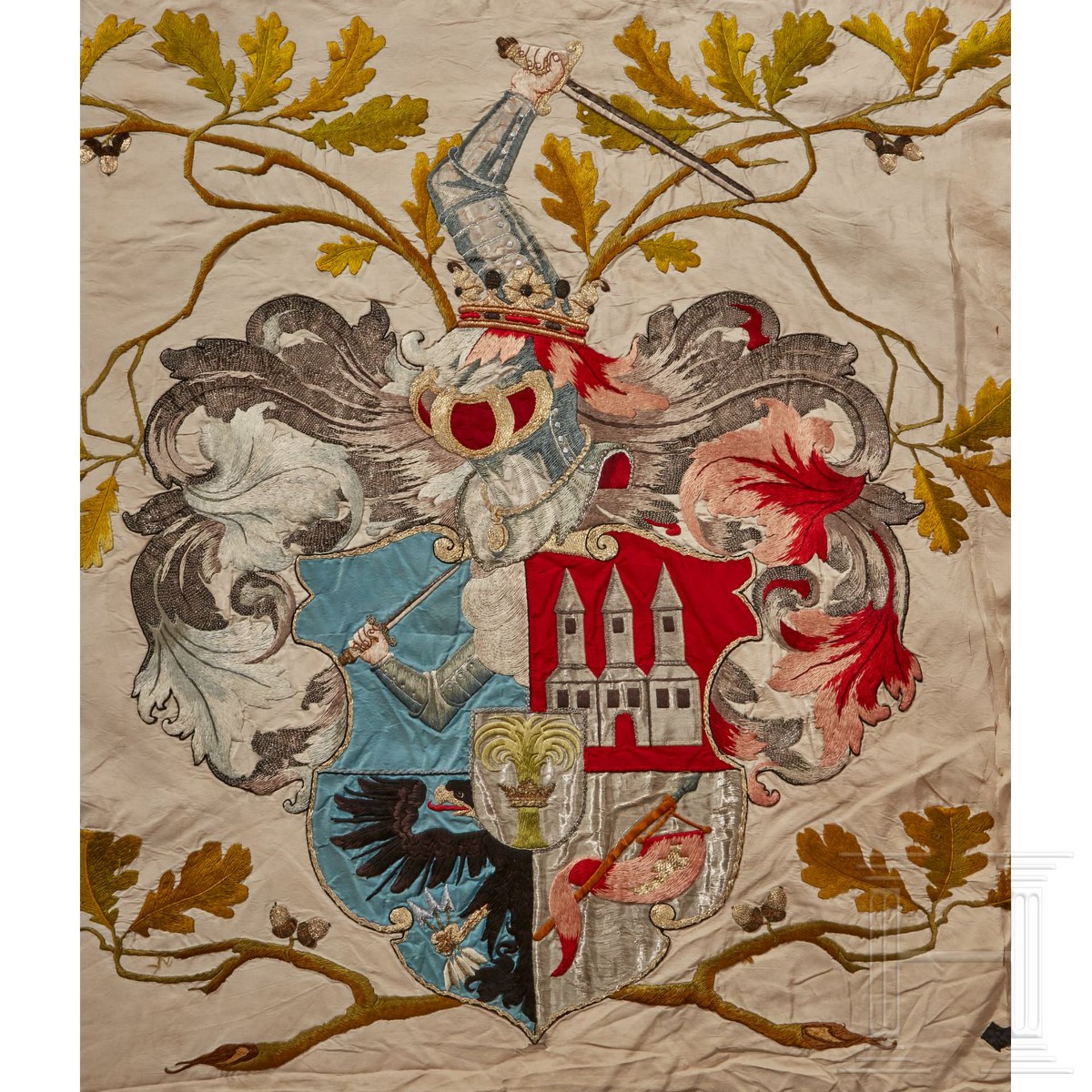 A Veteran Regimental FlagDouble sided white silk base, elaborate embroidery of various colored and - Image 2 of 11