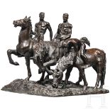 Heroische Reitergruppe Massiver Bronzeguss, hinten an der Plinthe die Signatur "P" im Kreis und