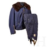 A Two-Piece Winter Flight Suit Two-part blue-grey winter flight suit of matching fur lined jacket
