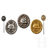A Small Collection of Wound BadgesGold badge, maker “30”, struck solid, gilt finish with vertical