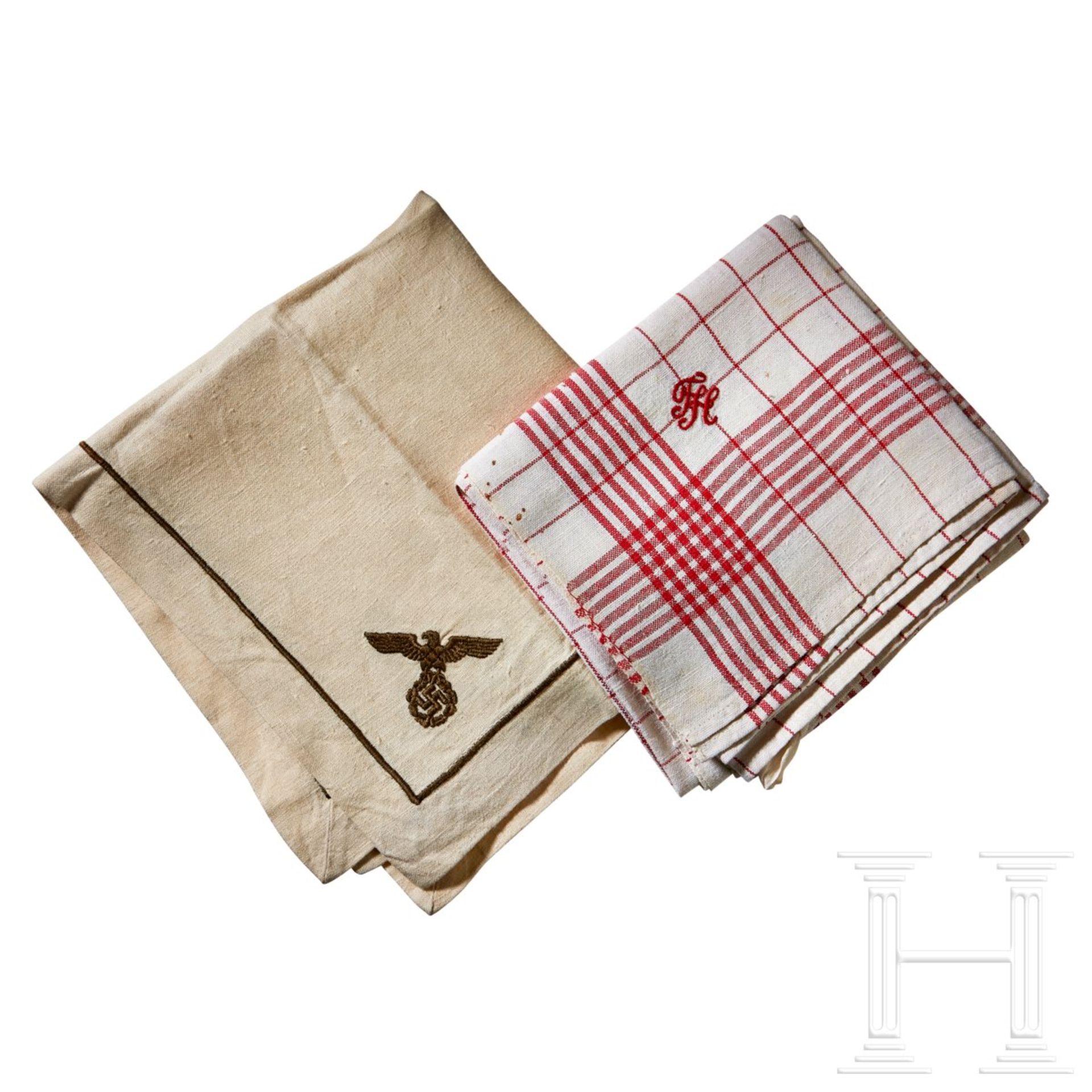 <de>Adolf Hitler – Napkins from his Personal Table Service<br>Cream color linen napkin, brown embroi