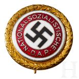A Golden NSDAP Party BadgeLarge sized gilt bronze issue for the service uniform, silvered and