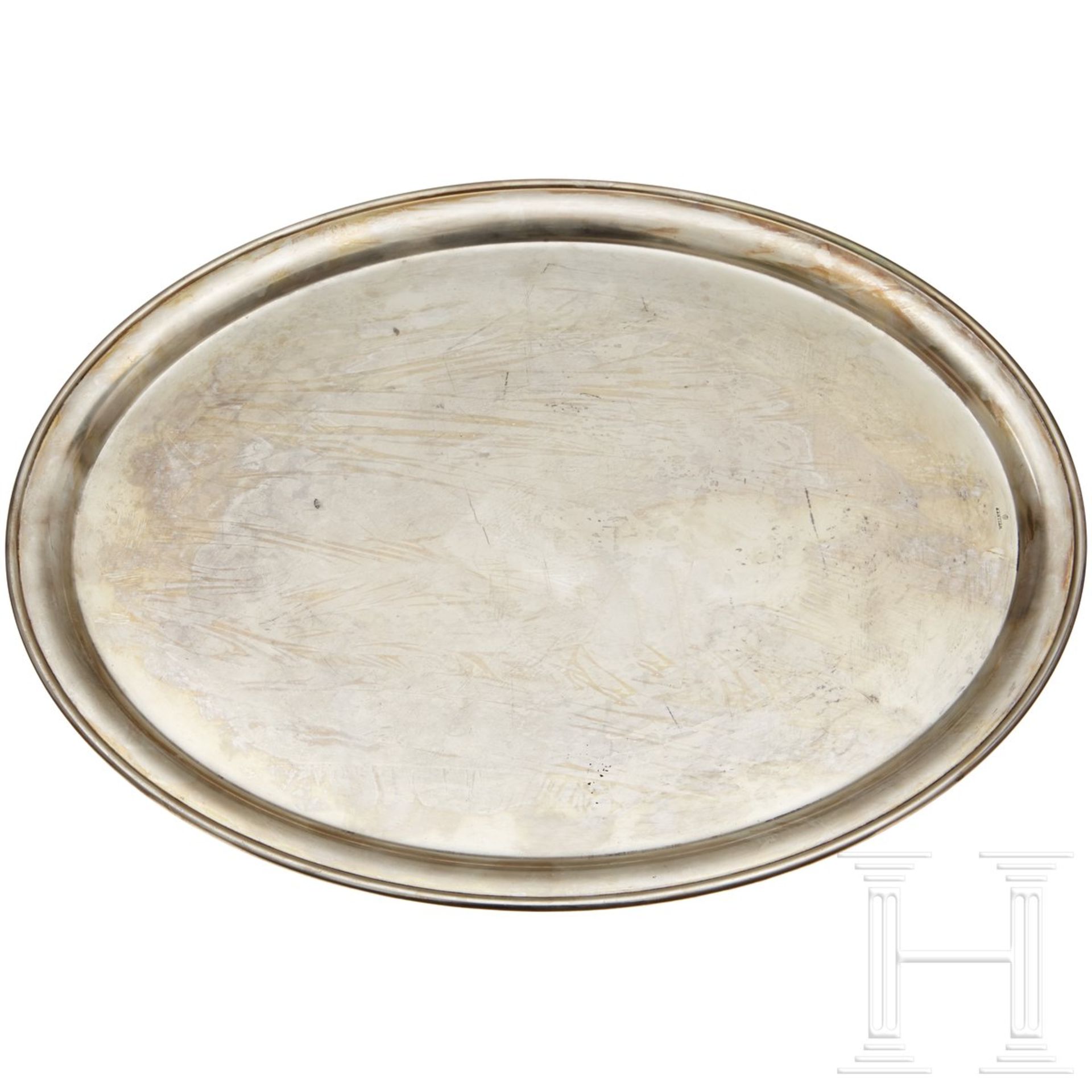 An oval Serving Platter from a Silver ServiceUnmarked platter, stamped "Wellner", "60" on top