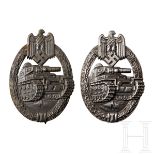 Two Tank Assault BadgesSilver badge, maker “FRANK & REIF STUTTGART”, stamped zinc, convex with