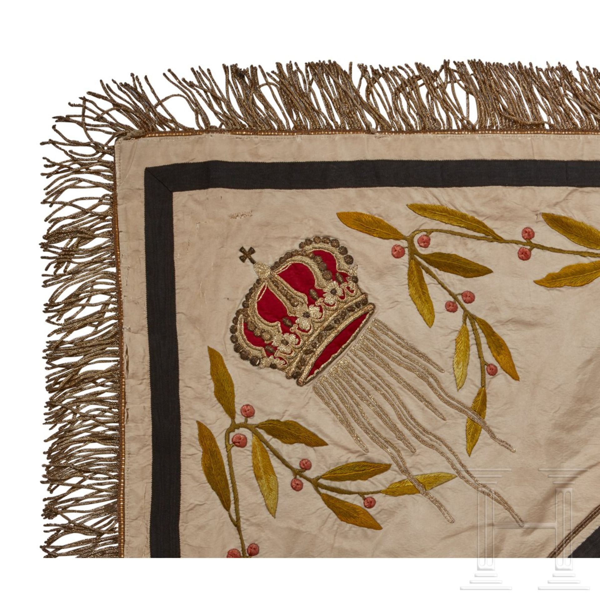 A Veteran Regimental FlagDouble sided white silk base, elaborate embroidery of various colored and - Image 5 of 11