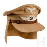 A “Hermann Meier” Visored Tropical Field Cap Khaki-brown cotton, stiff cloth-covered visor, open air