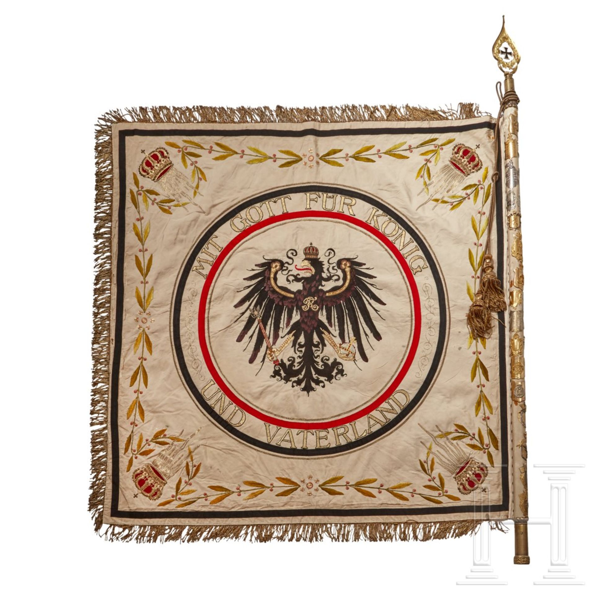 A Veteran Regimental FlagDouble sided white silk base, elaborate embroidery of various colored and - Image 4 of 11