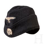 A Garrison Cap for Waffen SS Other Ranks of PanzerBoat-shaped black cloth, black ribbed cotton