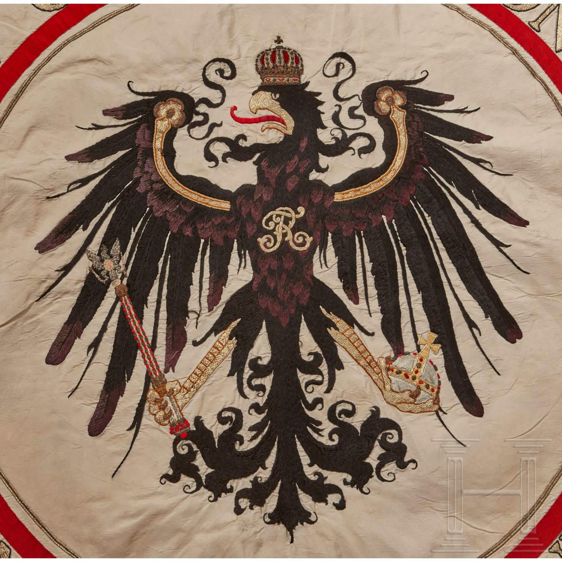 A Veteran Regimental FlagDouble sided white silk base, elaborate embroidery of various colored and - Image 8 of 11