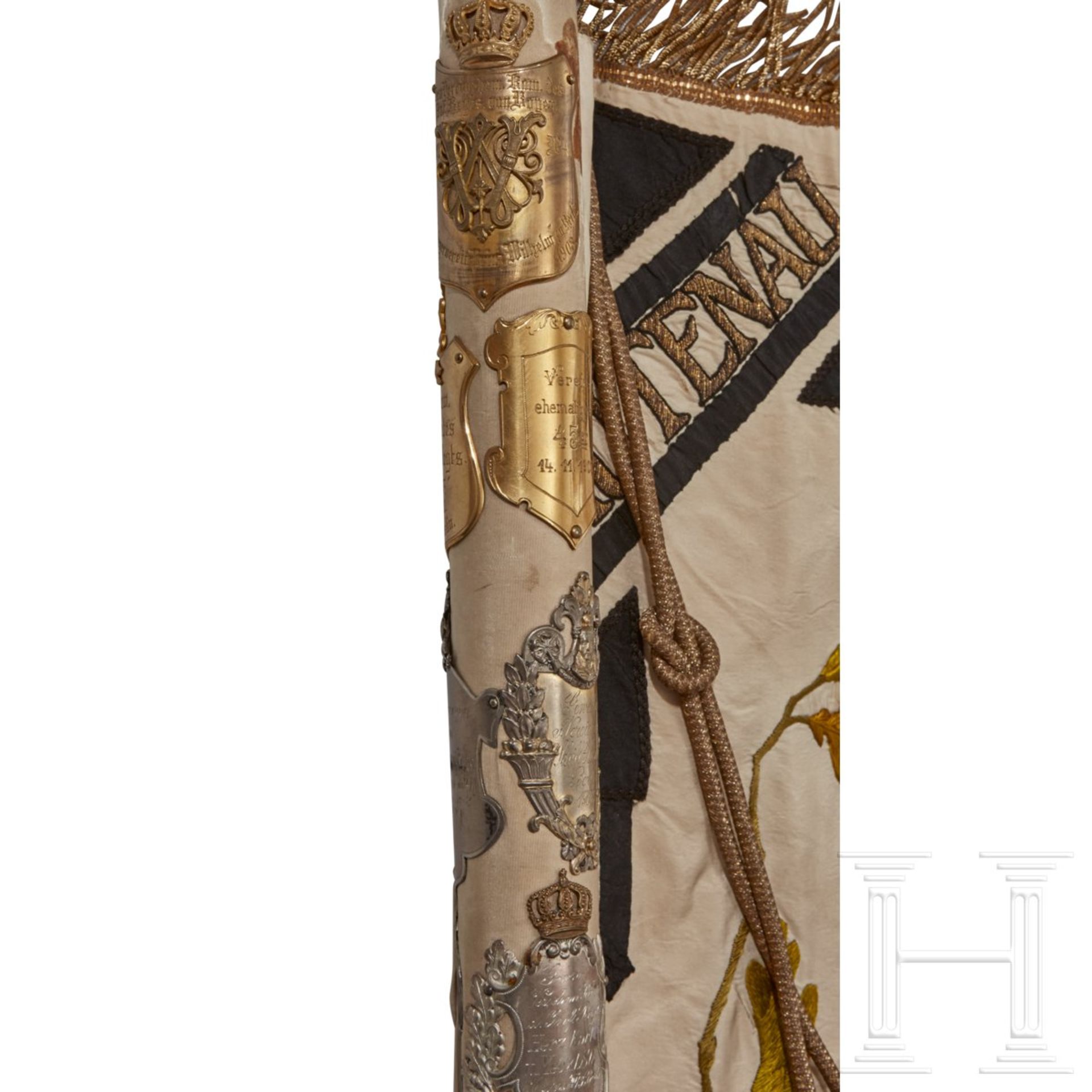 A Veteran Regimental FlagDouble sided white silk base, elaborate embroidery of various colored and - Image 6 of 11