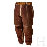 A Pair of Suede Leather Winter Trousers for Aviation PersonnelBrown suede leather sheepskin fur