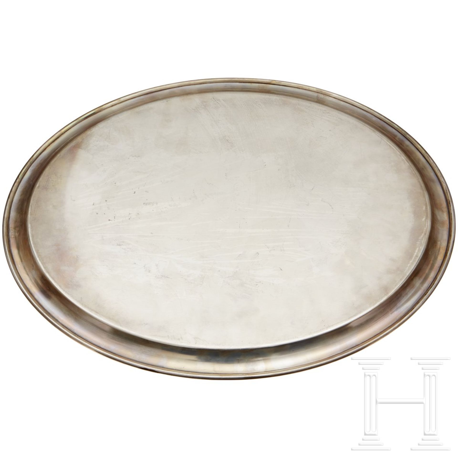 An oval Serving Platter from a Silver ServiceUnmarked platter, stamped "Wellner", "60" on top - Image 2 of 3