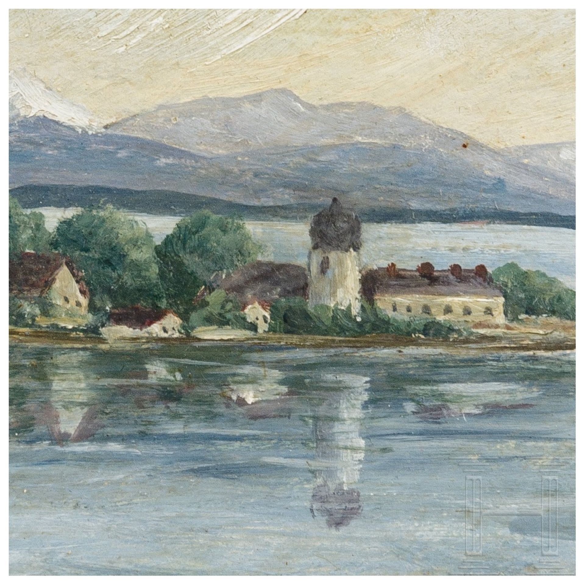 Blick auf die Fraueninsel mit den Chiemgauer Alpen, datiert 1912 - Image 4 of 5