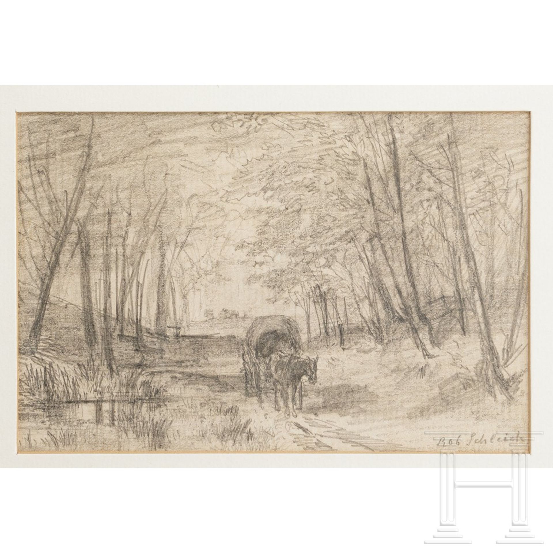 Robert Schleich (1845-1934), kleines Gemälde und Bleistiftzeichnung - Bild 4 aus 4