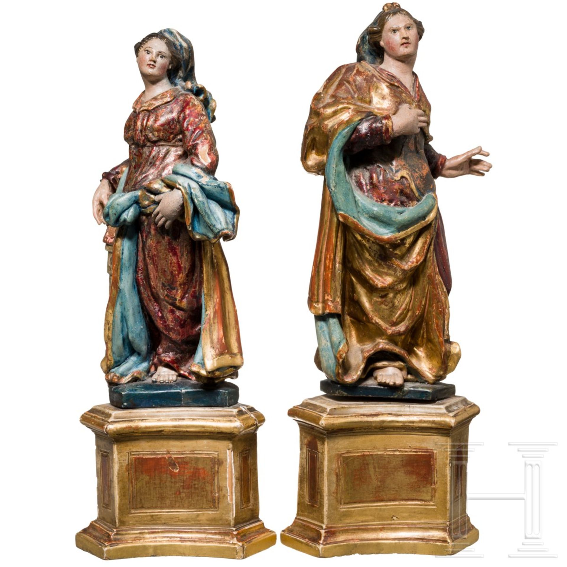 Ein Paar Heiligenfiguren, Katharina und Barbara, süddeutsch, Mitte 18. Jhdt. - Bild 2 aus 6