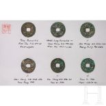 Sechs chinesische Bronzemünzen, 7. - 11. Jhdt.