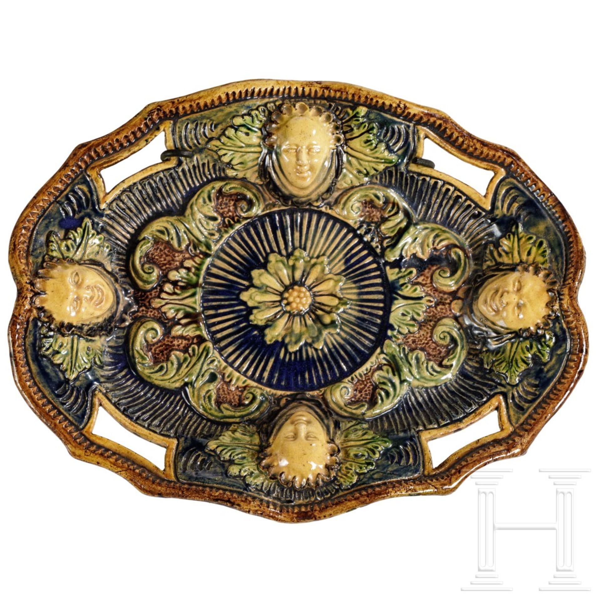 Ovale Fayence-Schale in der Art des George Palessy, Frankreich, um 1600