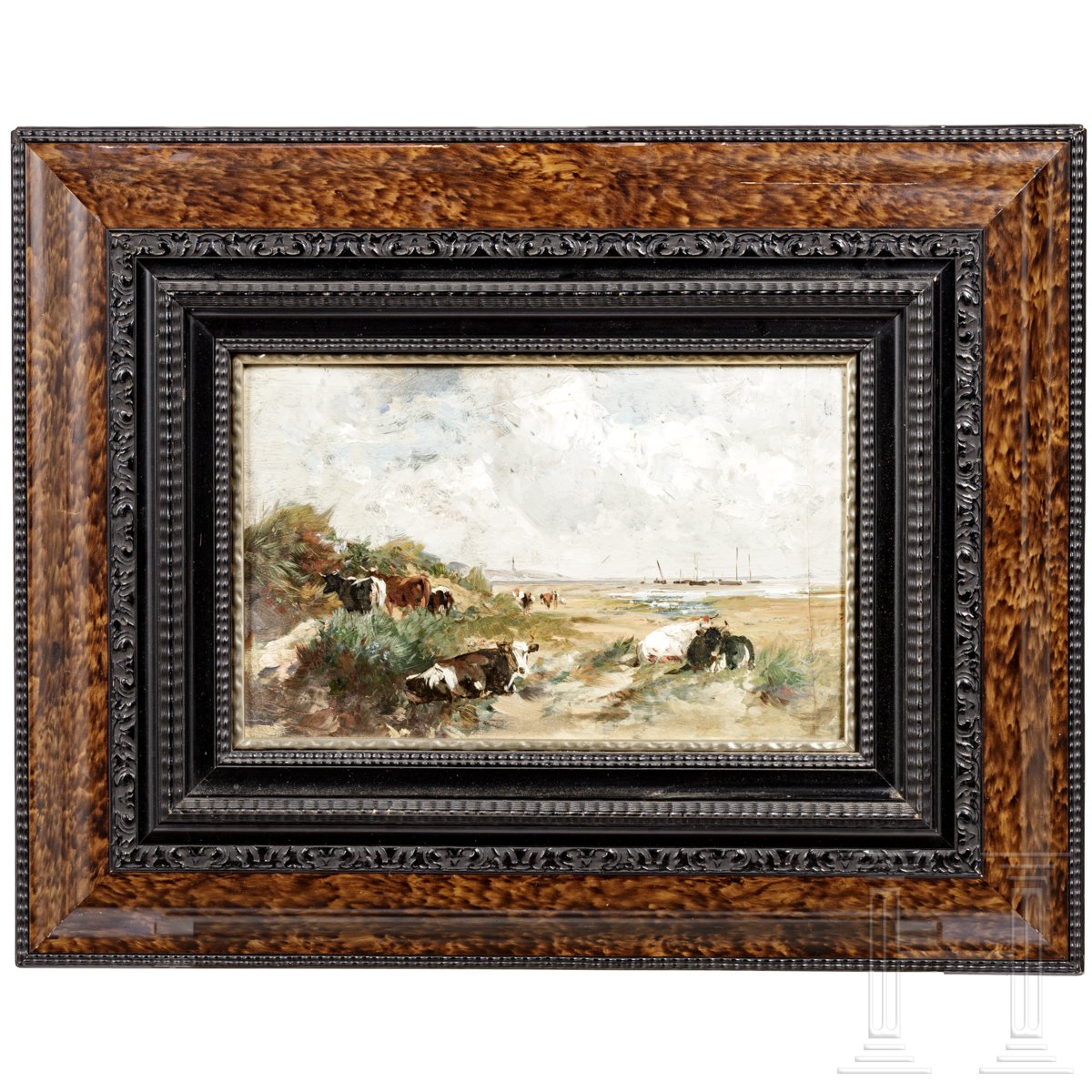 Gemälde "Kühe am Strand", deutsch oder Niederlande, um 1900