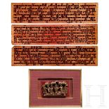 Drei vergoldete burmesische Gebetstafeln und ein Schnitzbild, China, 20. Jhdt.