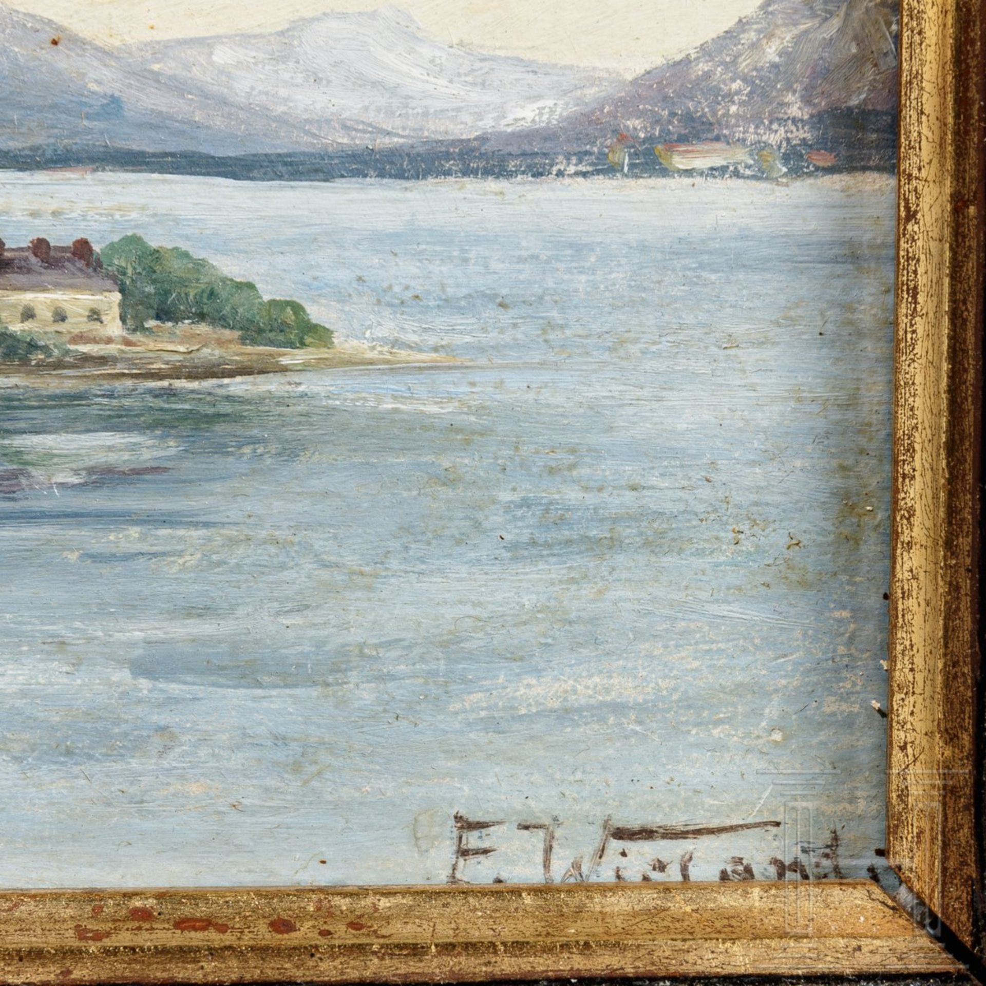 Blick auf die Fraueninsel mit den Chiemgauer Alpen, datiert 1912 - Image 2 of 5