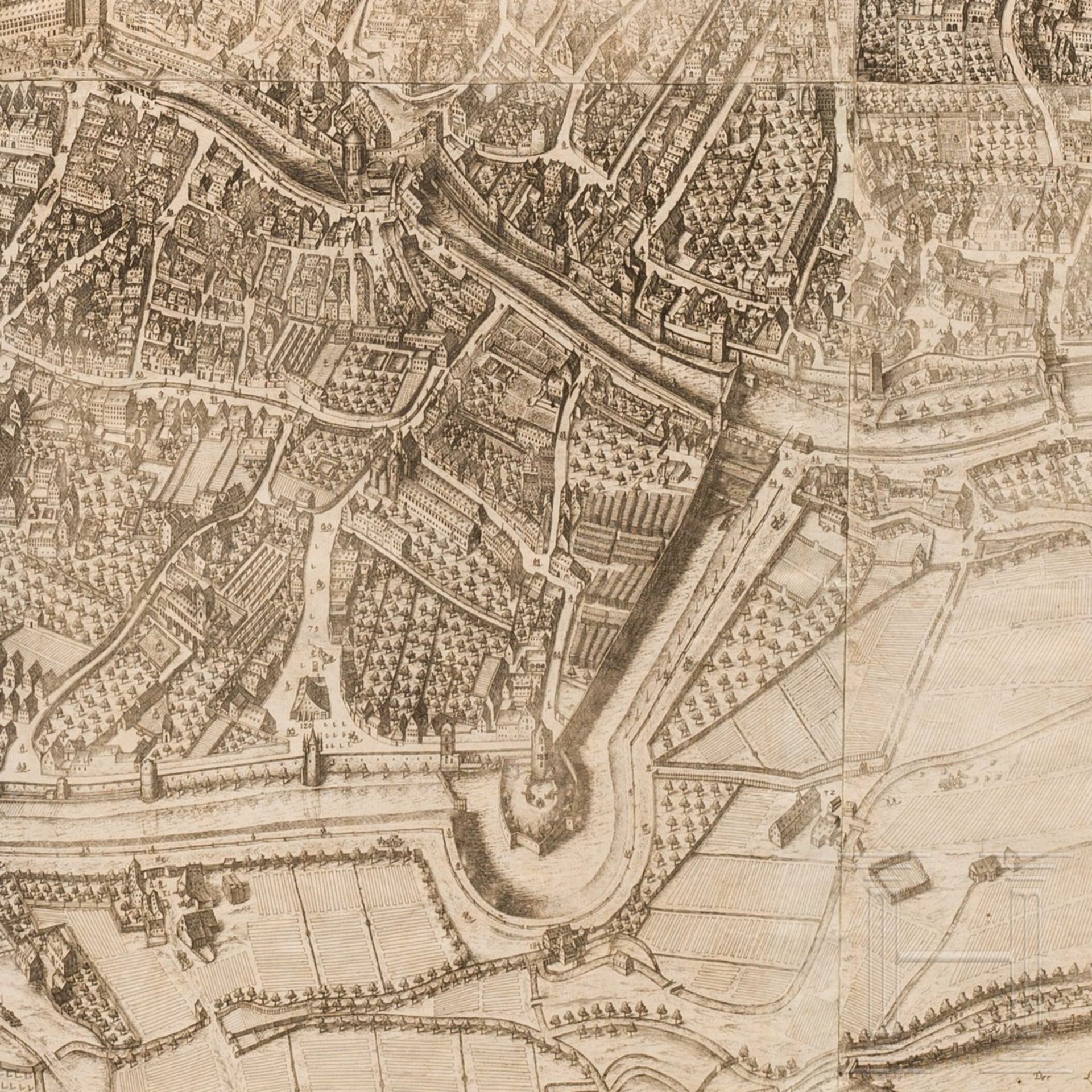 Großer Vogelschauplan der Stadt Augsburg, Wolfgang Kilian (1581-1662), datiert 1662 - Image 3 of 3