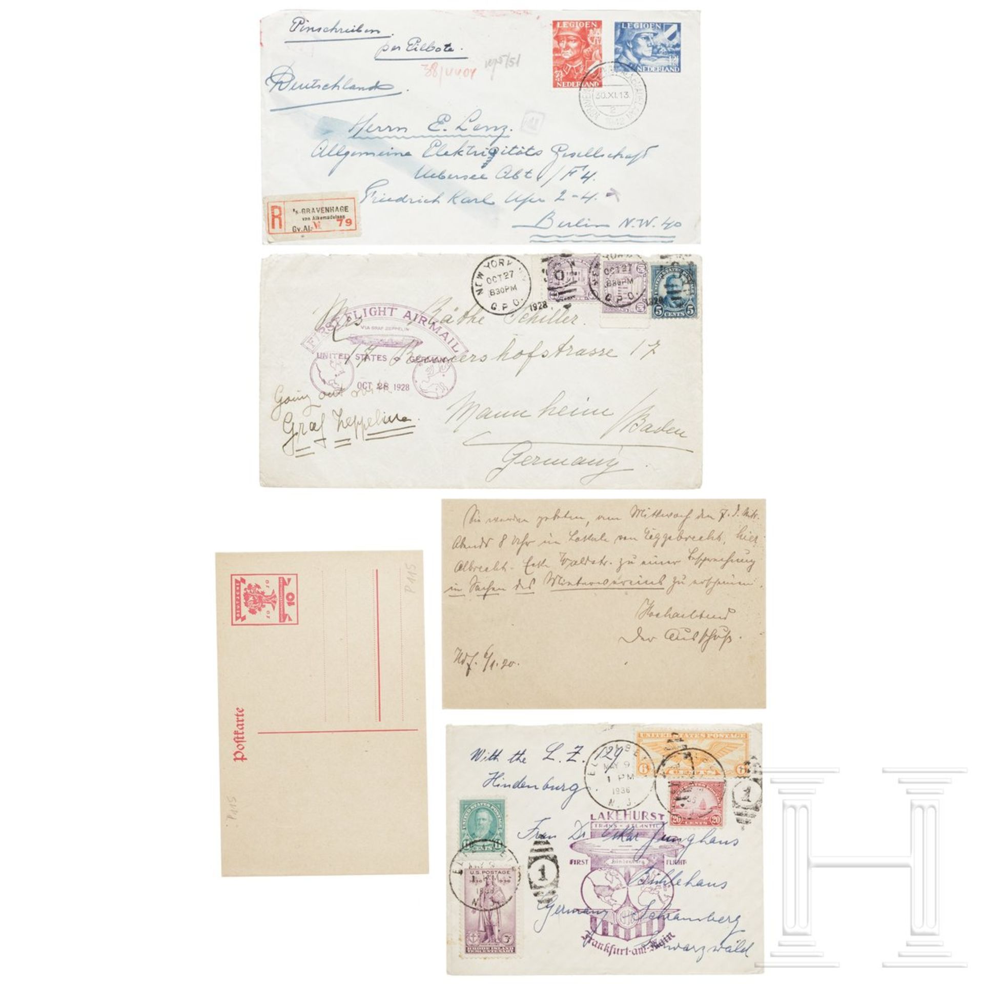 Zwei Briefkuverts von Bord des Luftschiffes LZ 129 "Hindenburg", 1936, sowie der "Graf Zeppelin", 19
