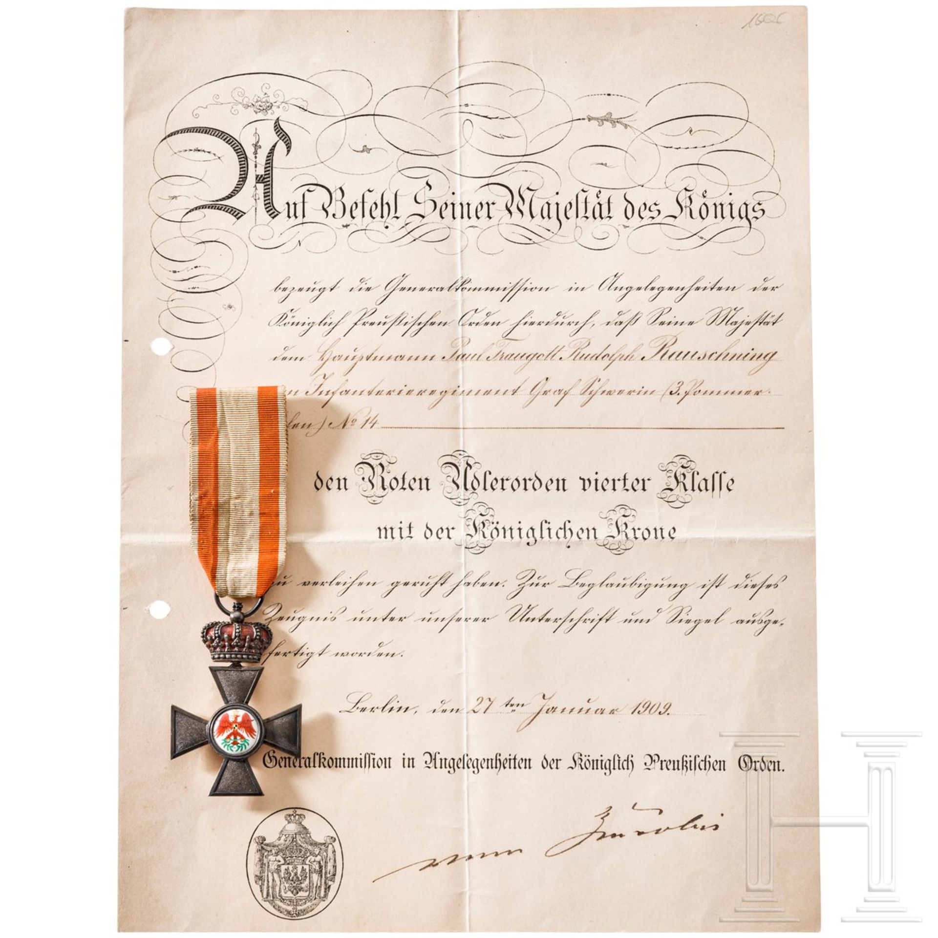Roter Adler-Orden 4. Klasse mit der königlichen Krone, Urkunde