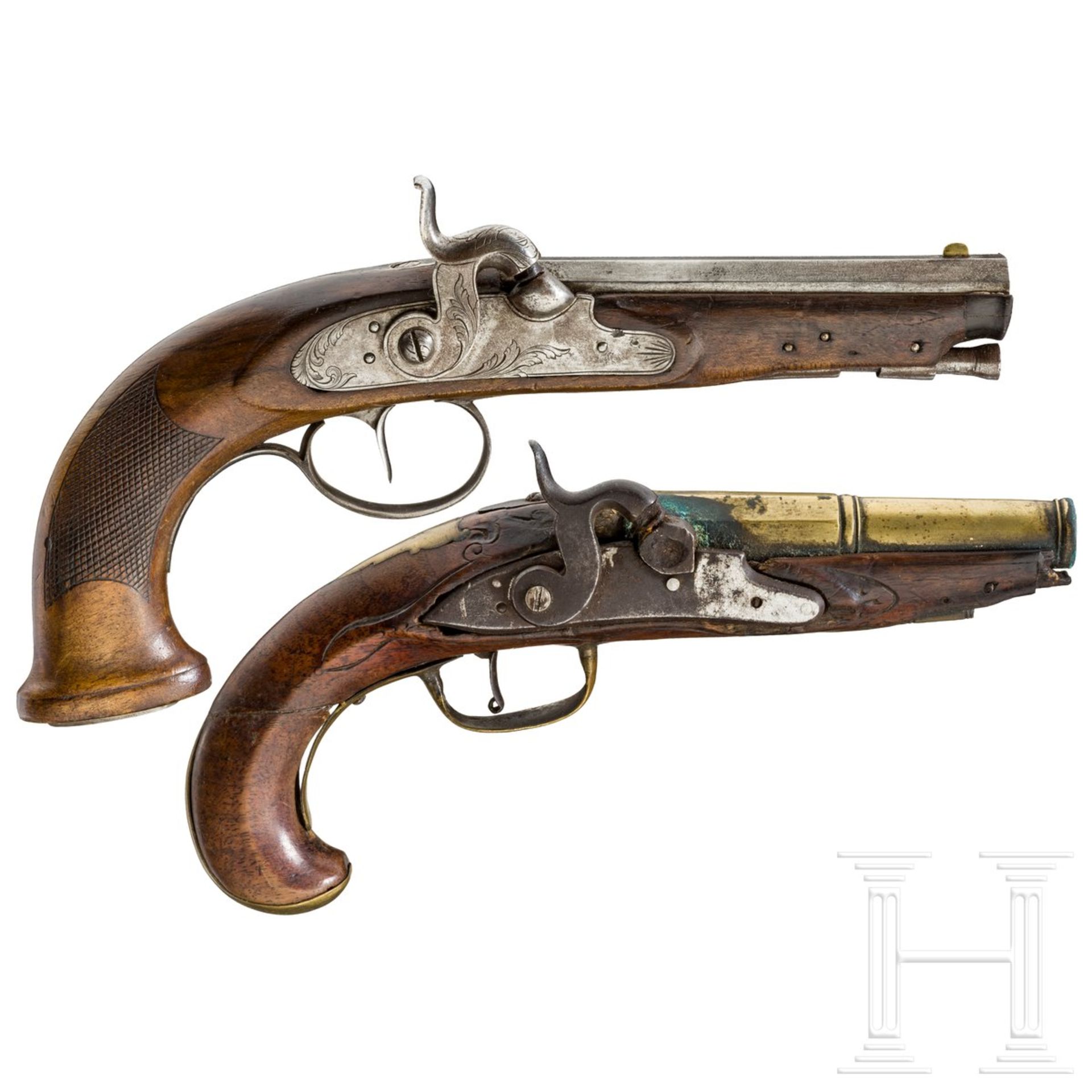 Zwei Perkussionspistolen, um 1760 und 1800