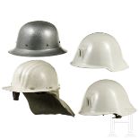 Vier Helme Zivilschutz/THW, BRD, DDR, 1970er - 1980er Jahre