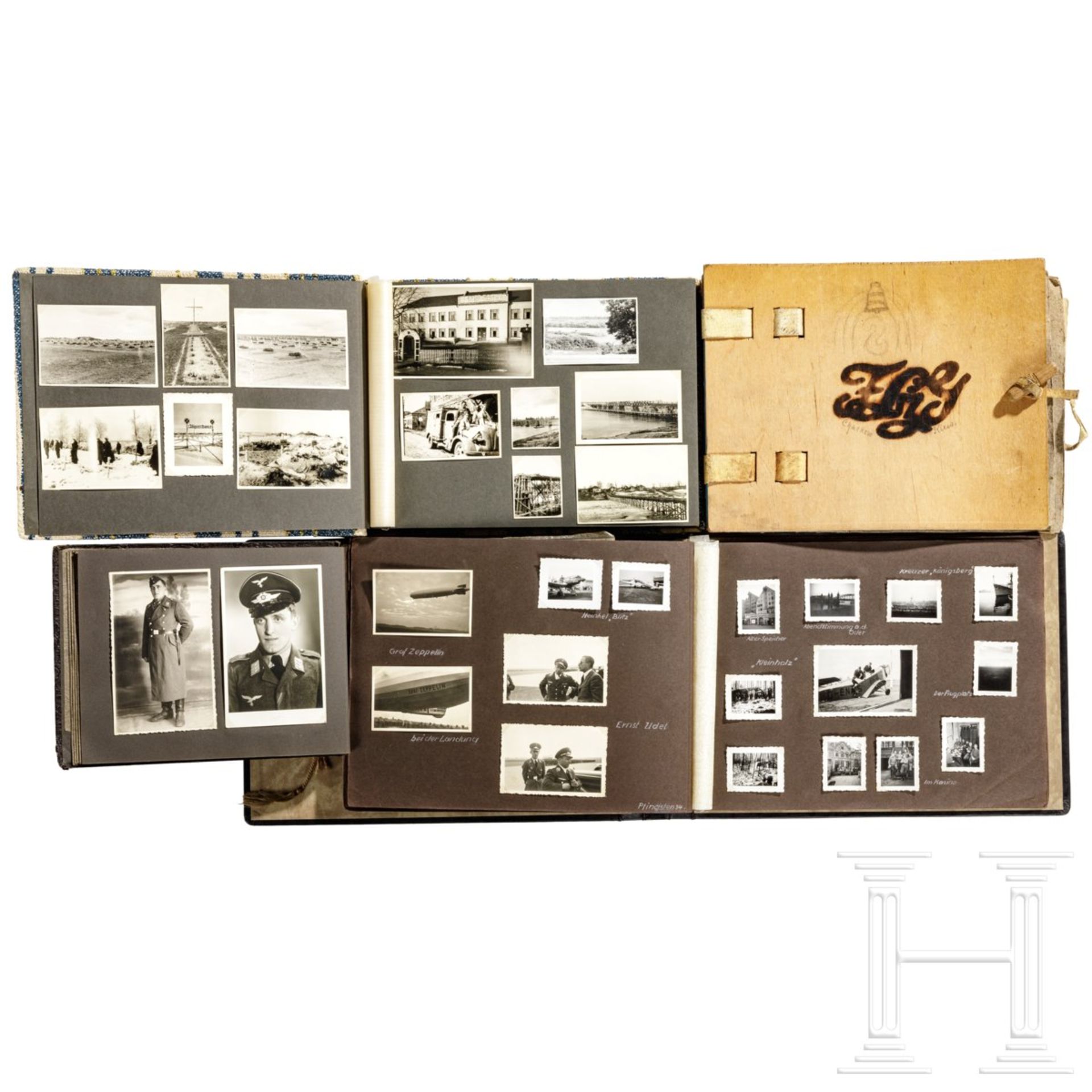 Vier Fotoalben, deutsch, 2. Weltkrieg, mit Aufnahmen Charkow (Russland)