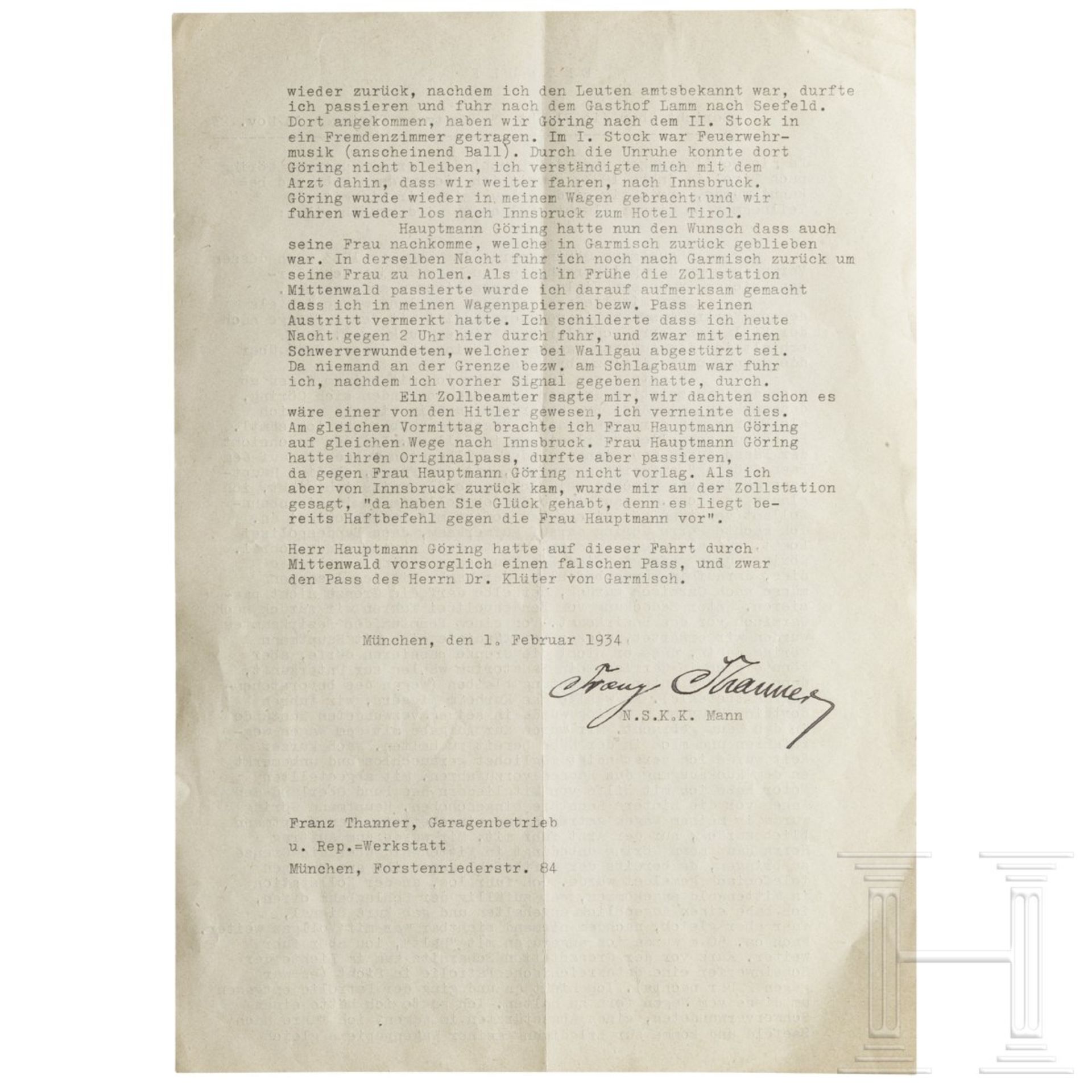 Entwurf zum Bericht über die Flucht "Hauptmann Görings" im November 1923 - Bild 2 aus 2