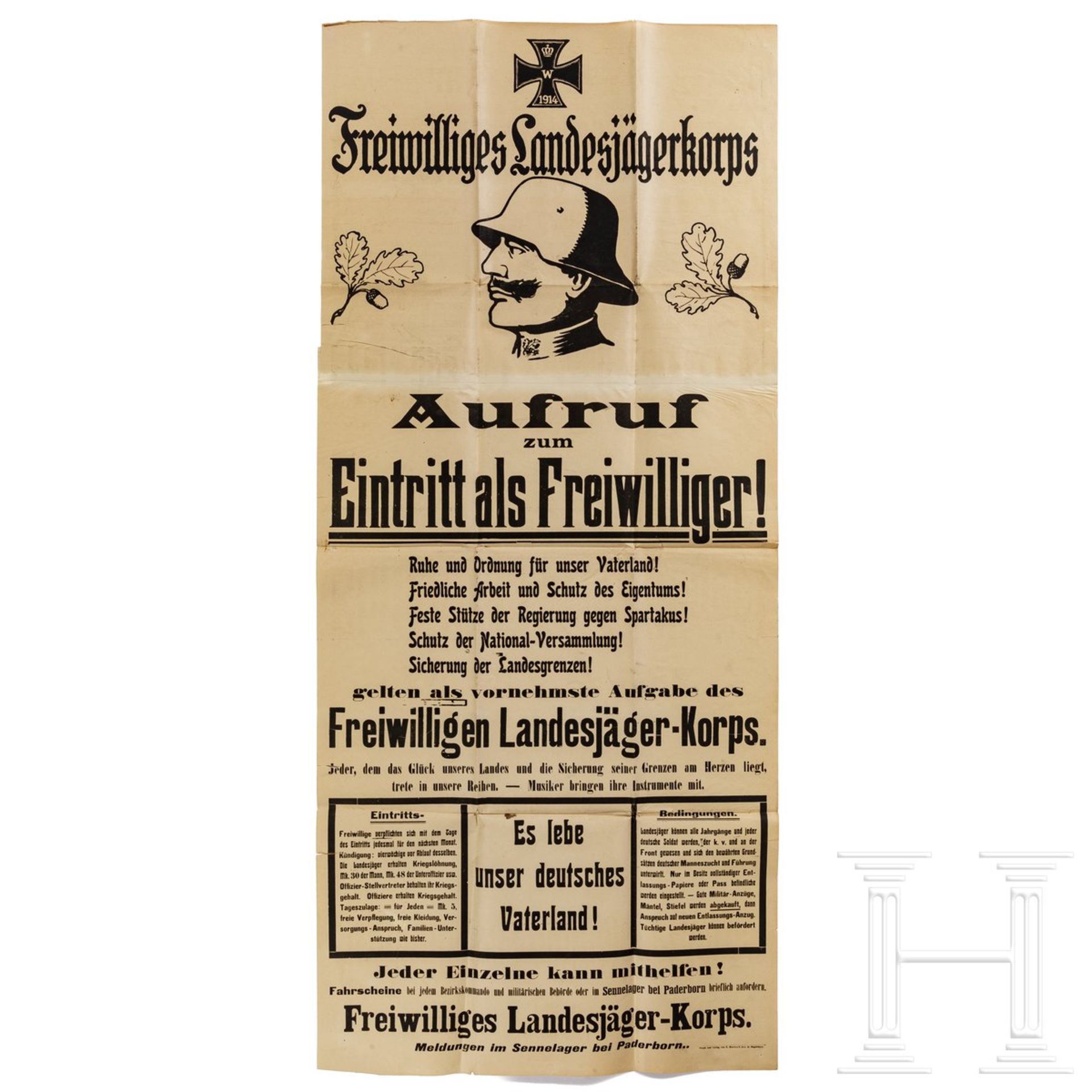 Werbeplakat für das Freiwillige Landesjägerkorps (Maercker)