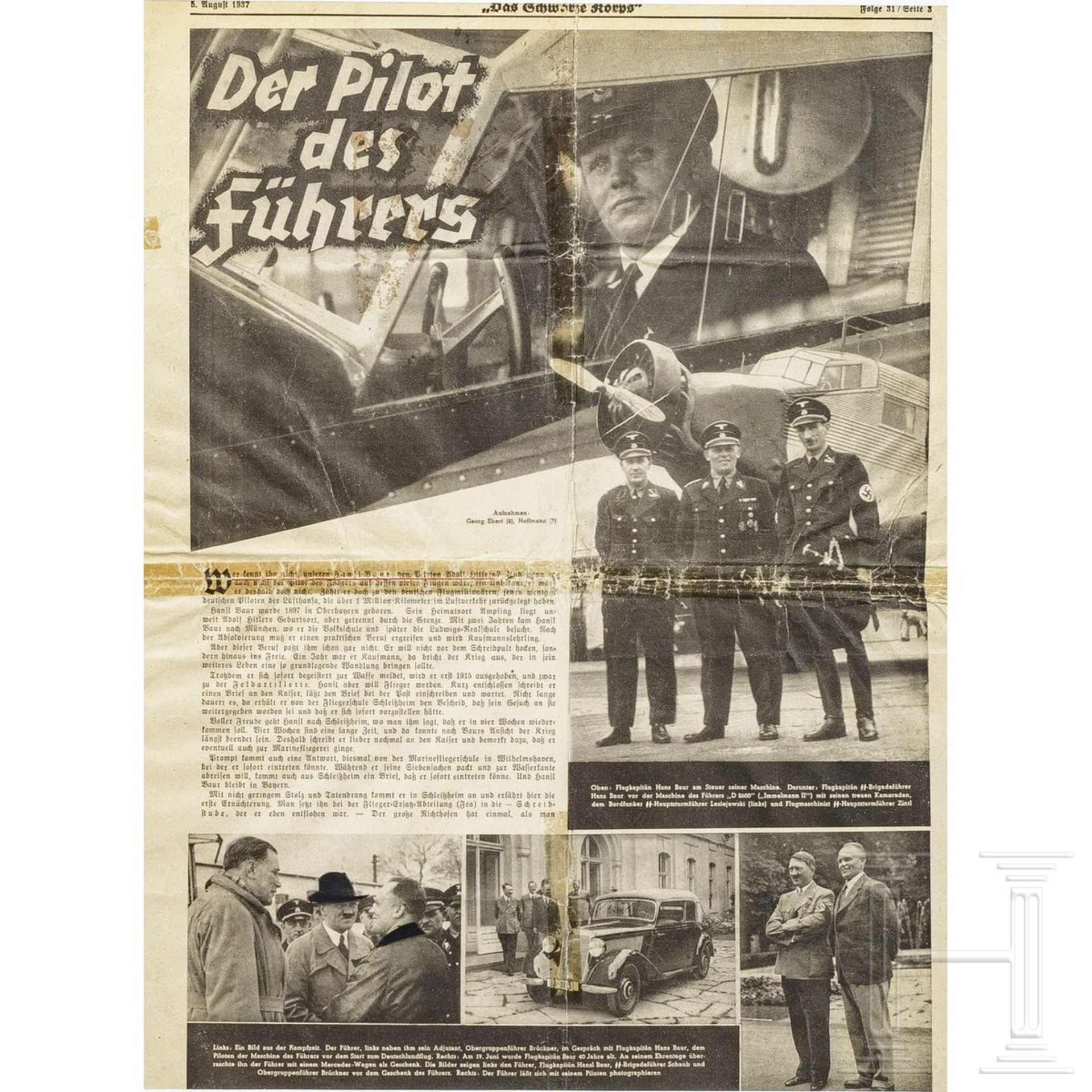 SS-GruF. Hans Baur - großformatiges Foto und zwei Zeitungsausschnitte - Bild 3 aus 4
