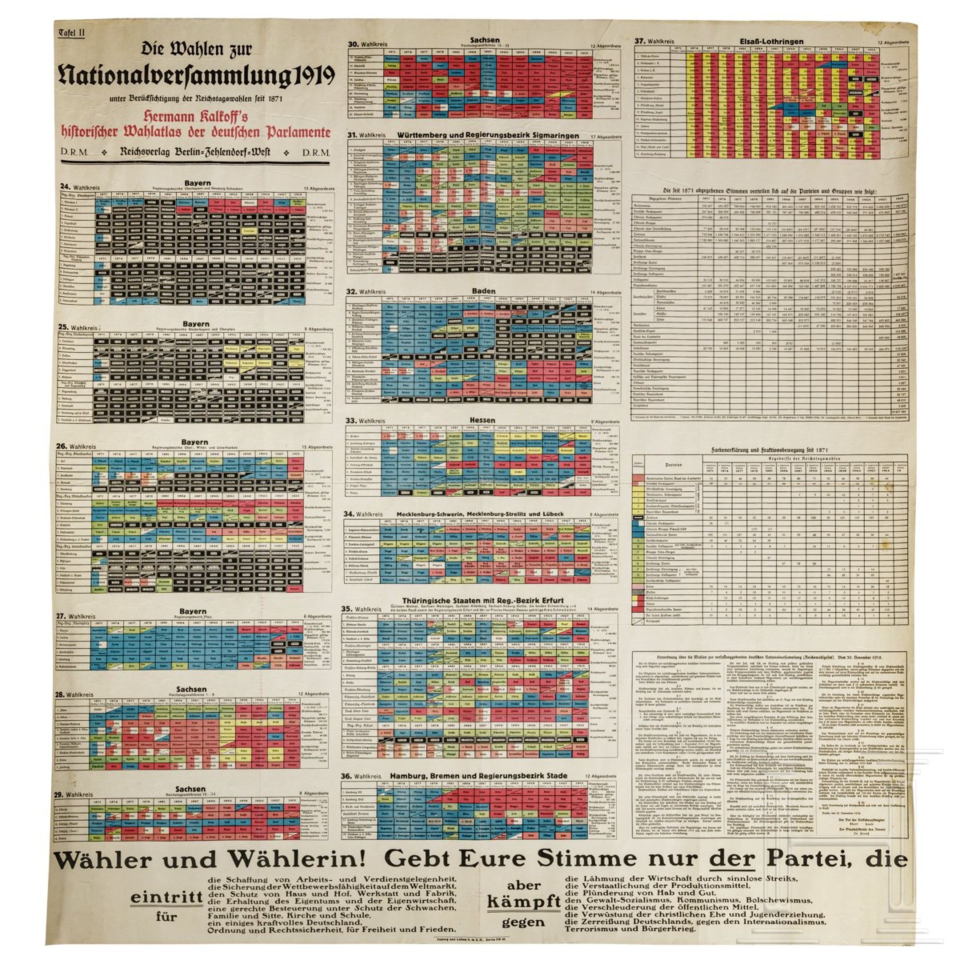 Plakat zu den Ergebnissen der Wahl zur Nationalversammlung 1919