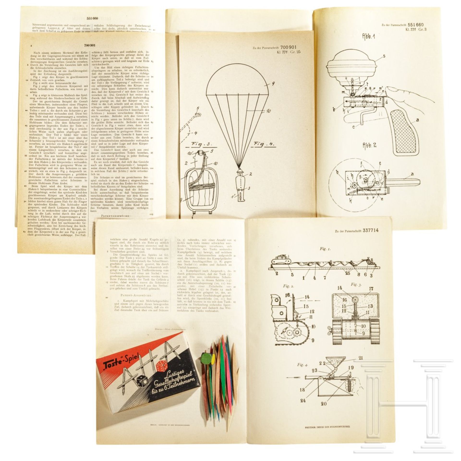 15 Spielzeug-Patentschriften von 1920-41, Reichspatentamt, mit Steiff "Einen Fallschirm aufnehmender - Bild 2 aus 2