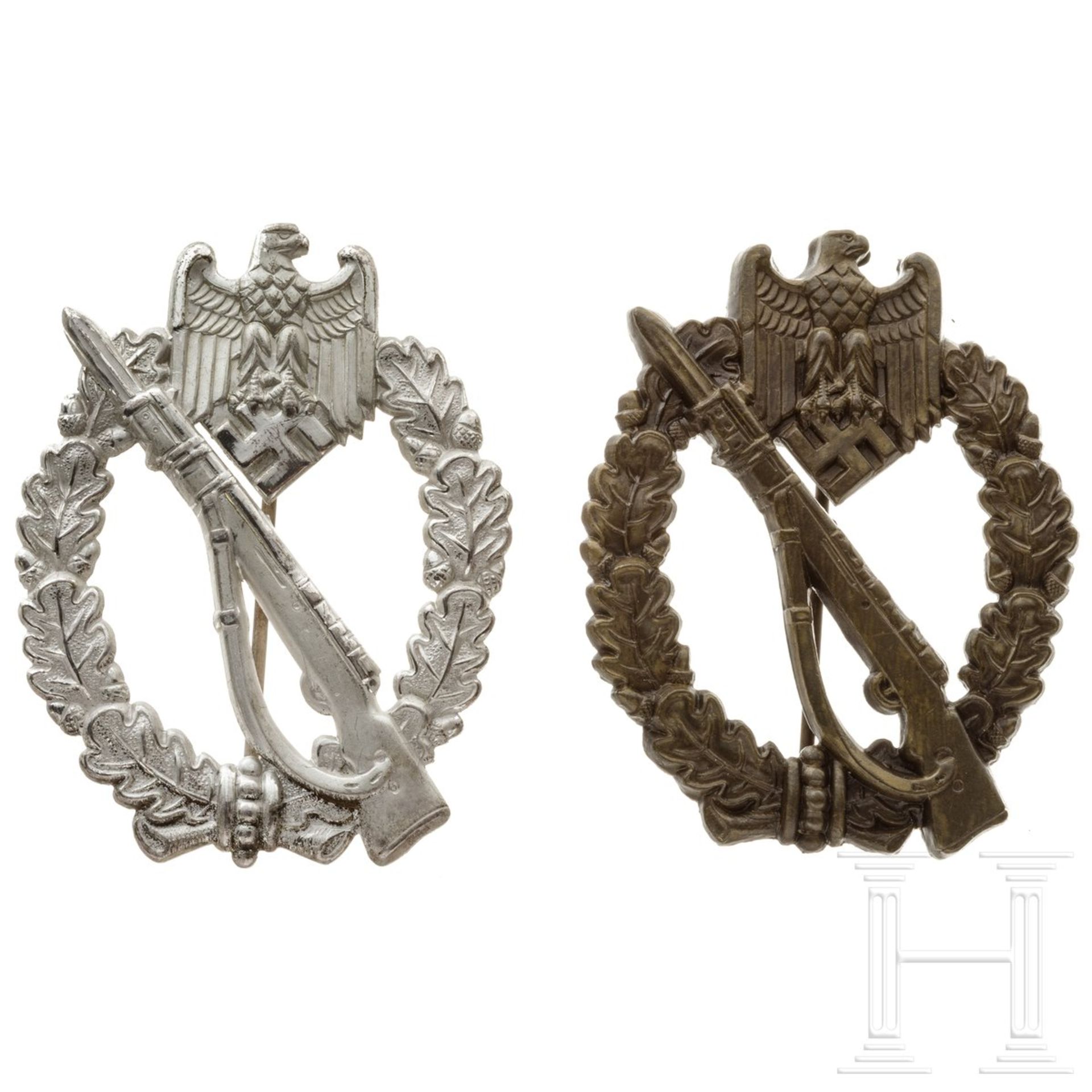 Zwei Infanterie-Sturmabzeichen in Bronze und Silber
