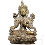 Tara-Bronzestatuette auf Sockel, China, 19. - frŸhes 20. Jhdt.