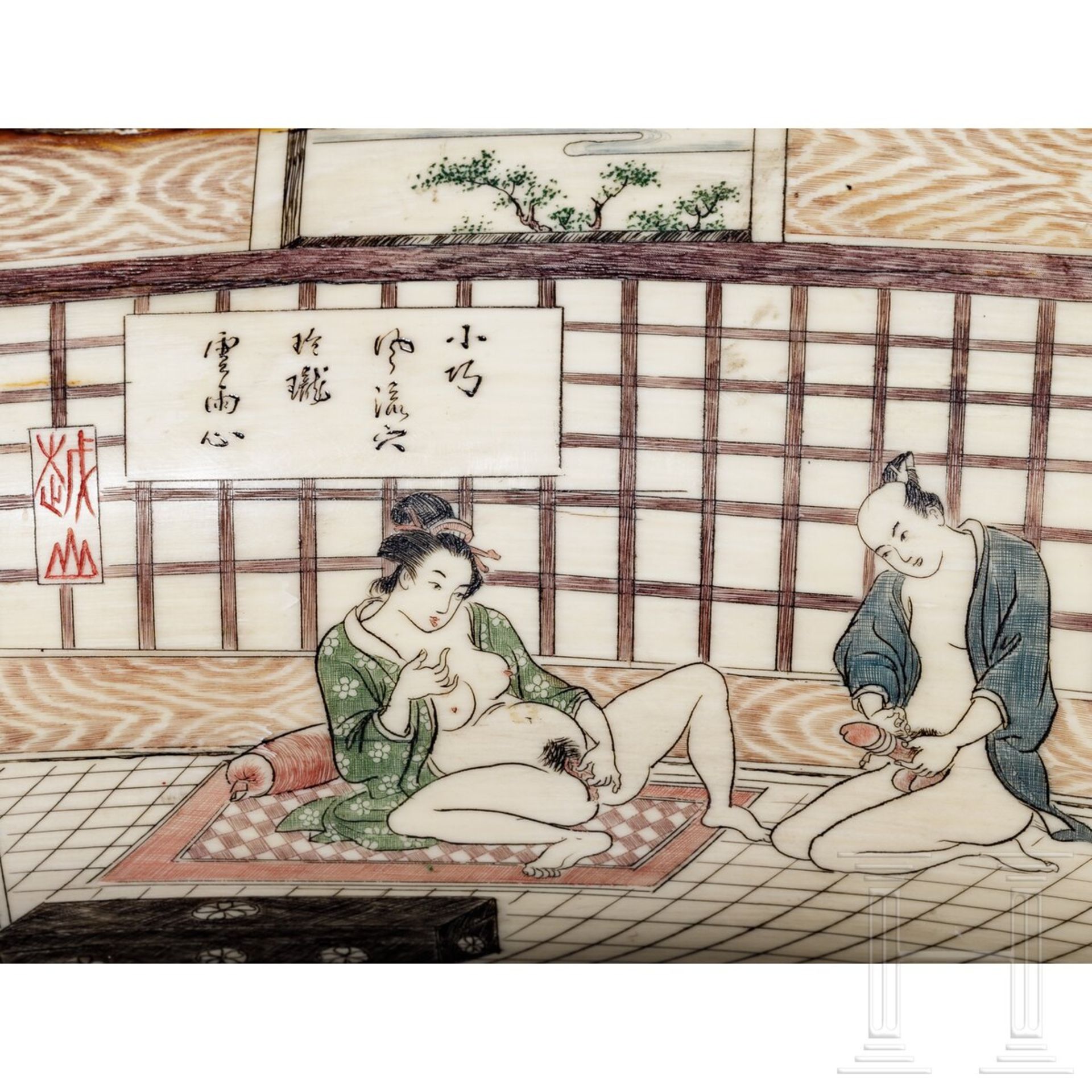 Mammutzahn mit erotischer Gravur, Japan, 20. Jhdt. - Bild 4 aus 6
