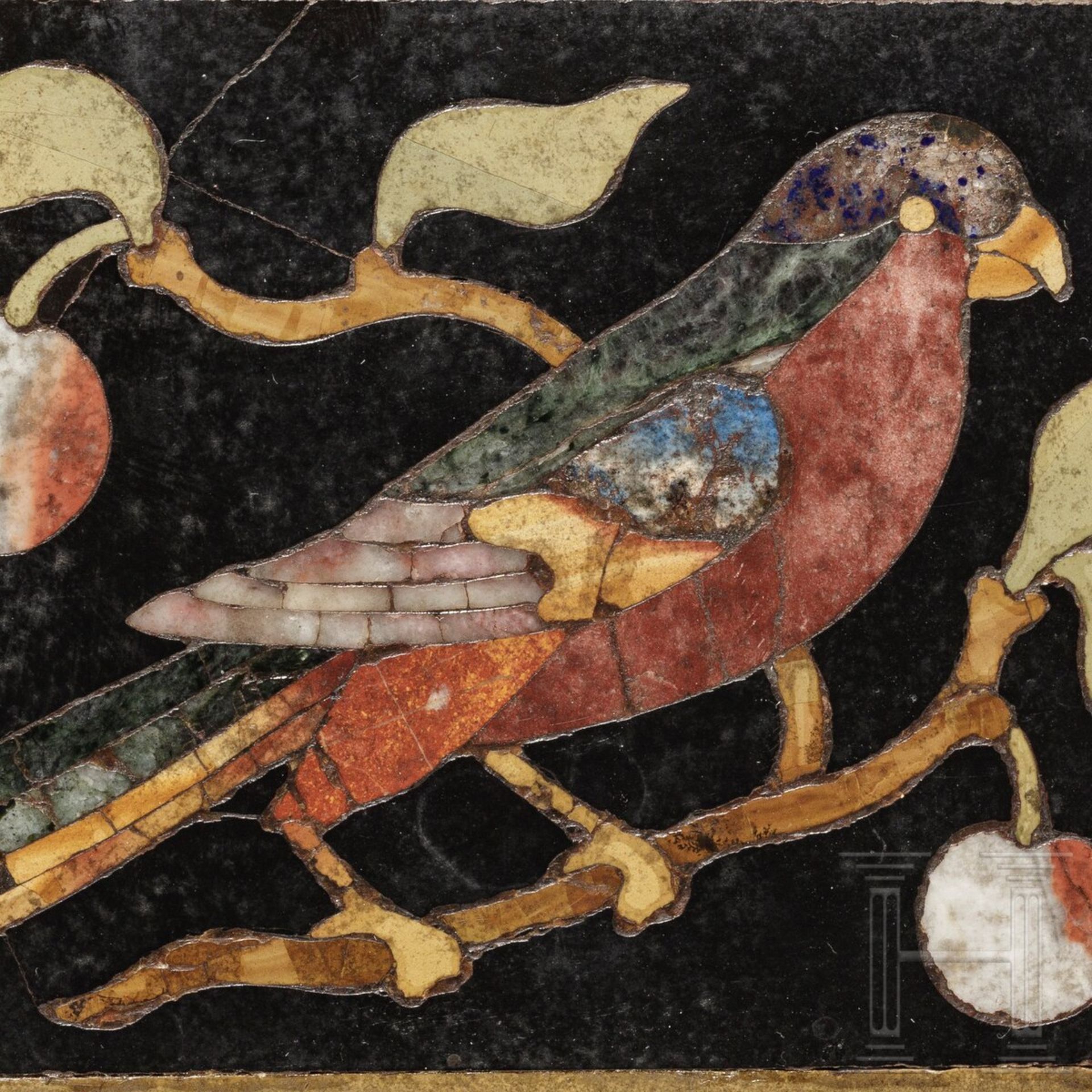 Pietra-Dura-Platte mit Vogeldarstellung, Italien, 17. Jhdt. - Image 3 of 3
