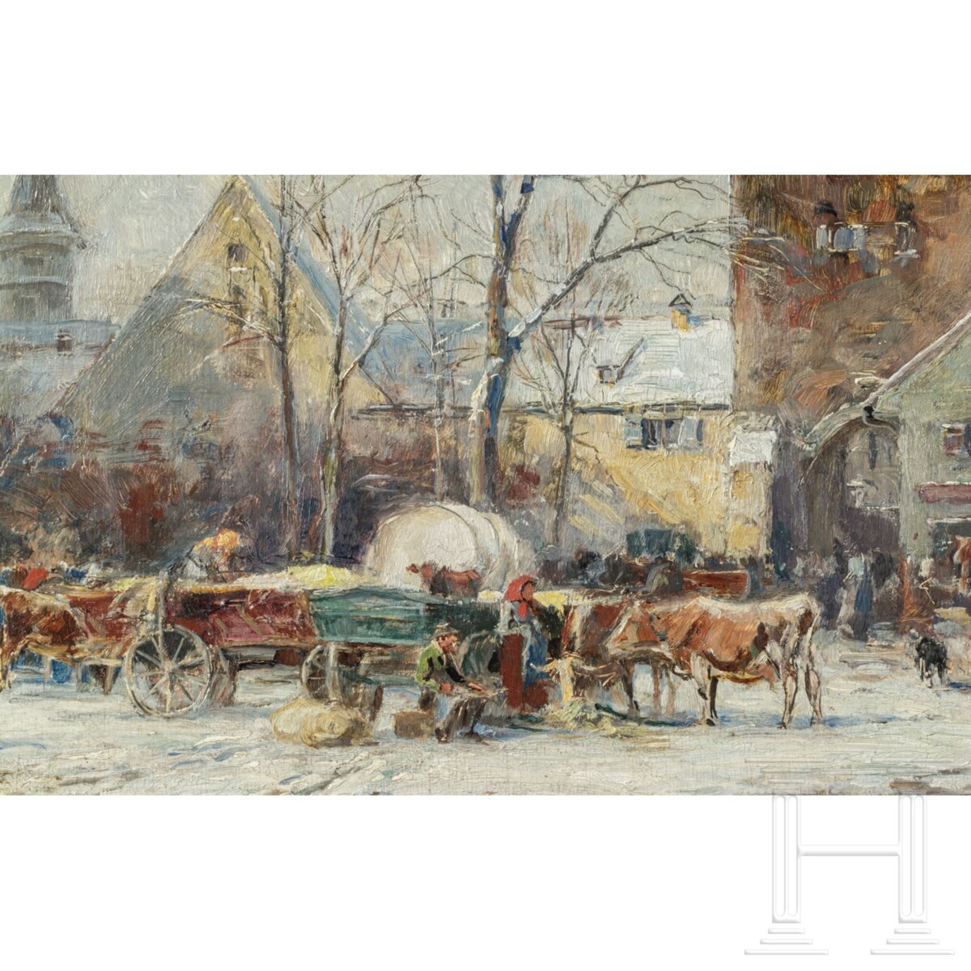 Karl StuhlmŸller - Wochenmarkt vor einem Stadttor im Winter - Bild 3 aus 4