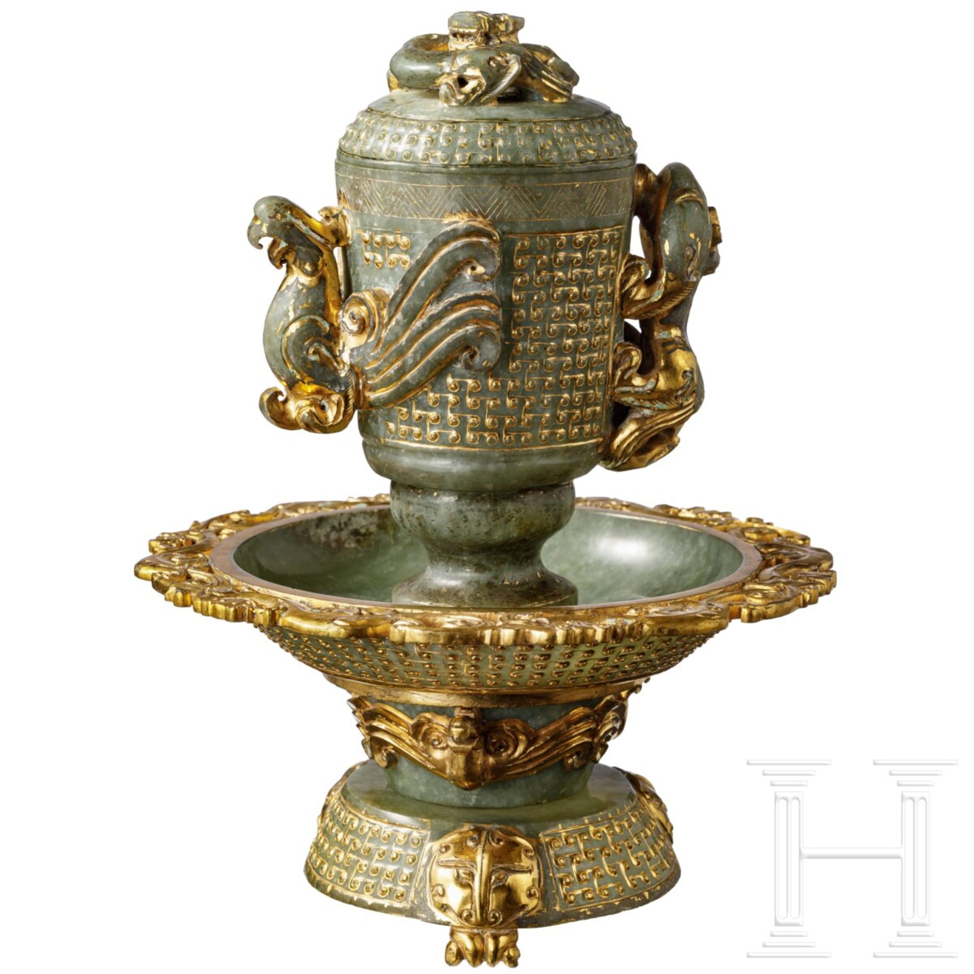 Mehrteiliges teilvergoldetes AltargefŠ§, Jade, China - Image 7 of 7
