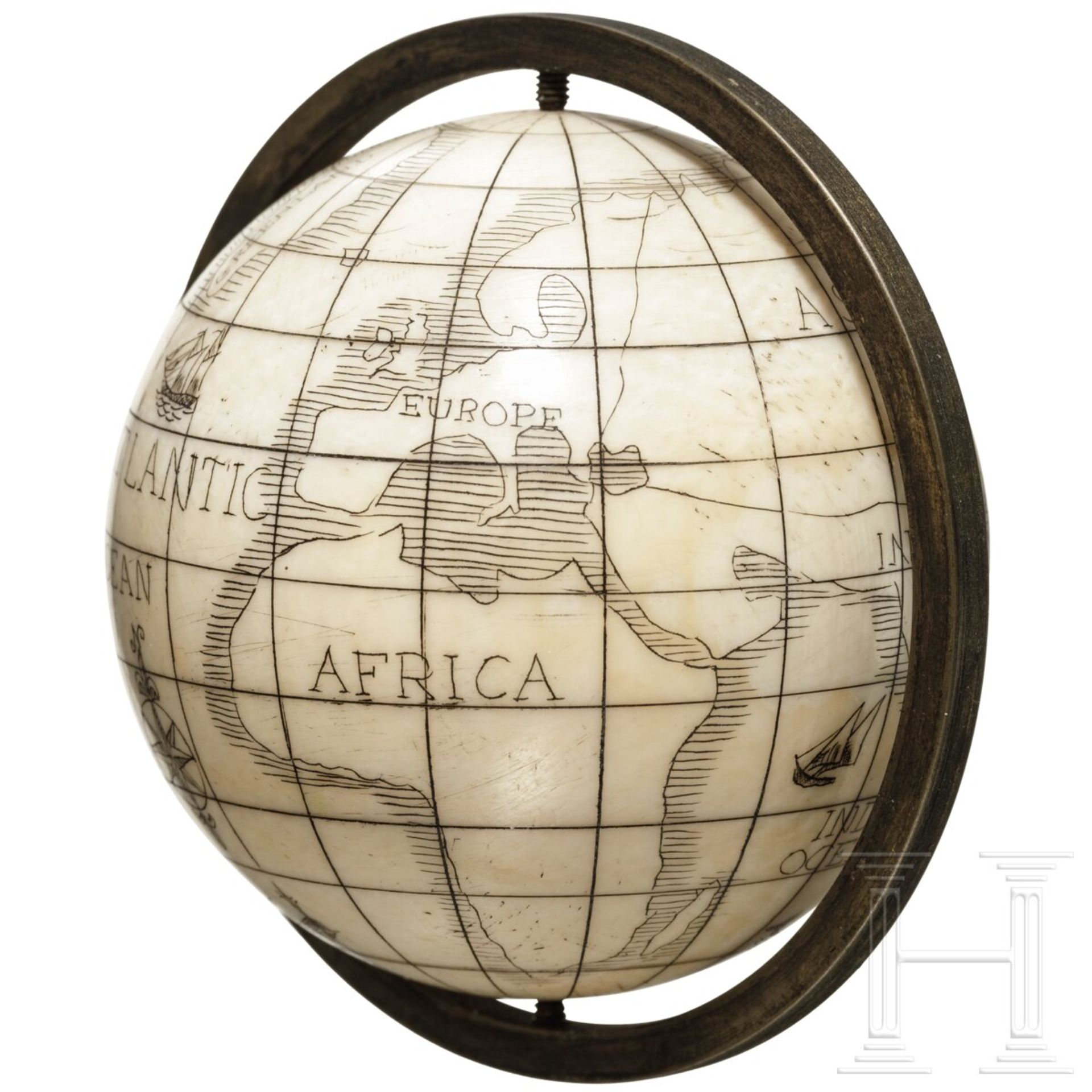 Kleiner Globus aus Elfenbein, England, 19. Jhdt. - Bild 3 aus 4