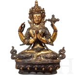 Shadakshari-Lokeshvara-Bronzefigur, sinotibetisch, Anfang 20. Jhdt.