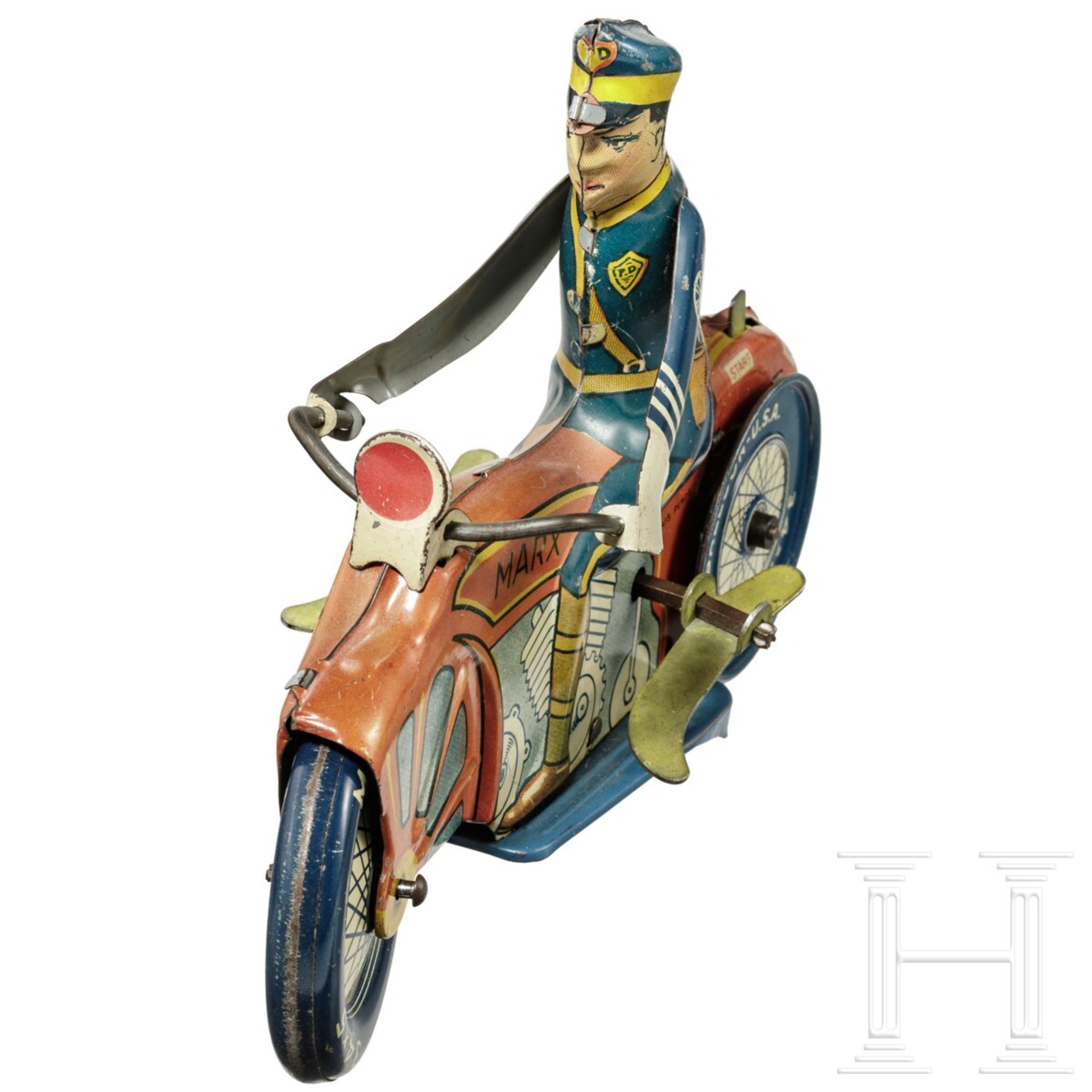 Polizei-Motorradfahrer von Marx Toys mit AufziehschlŸssel - Image 3 of 5