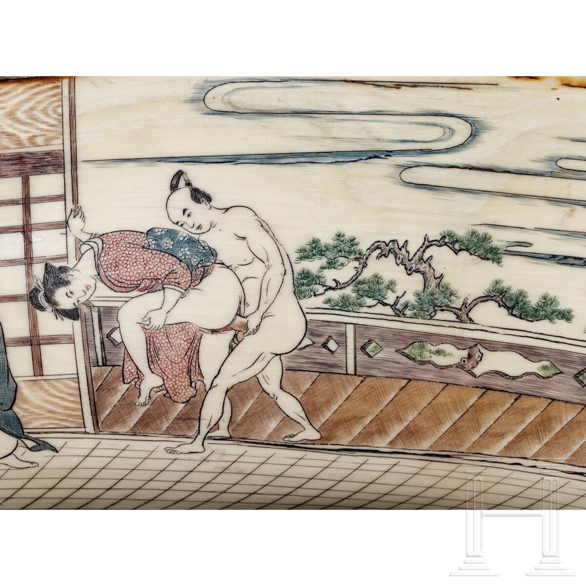 Mammutzahn mit erotischer Gravur, Japan, 20. Jhdt. - Bild 5 aus 6