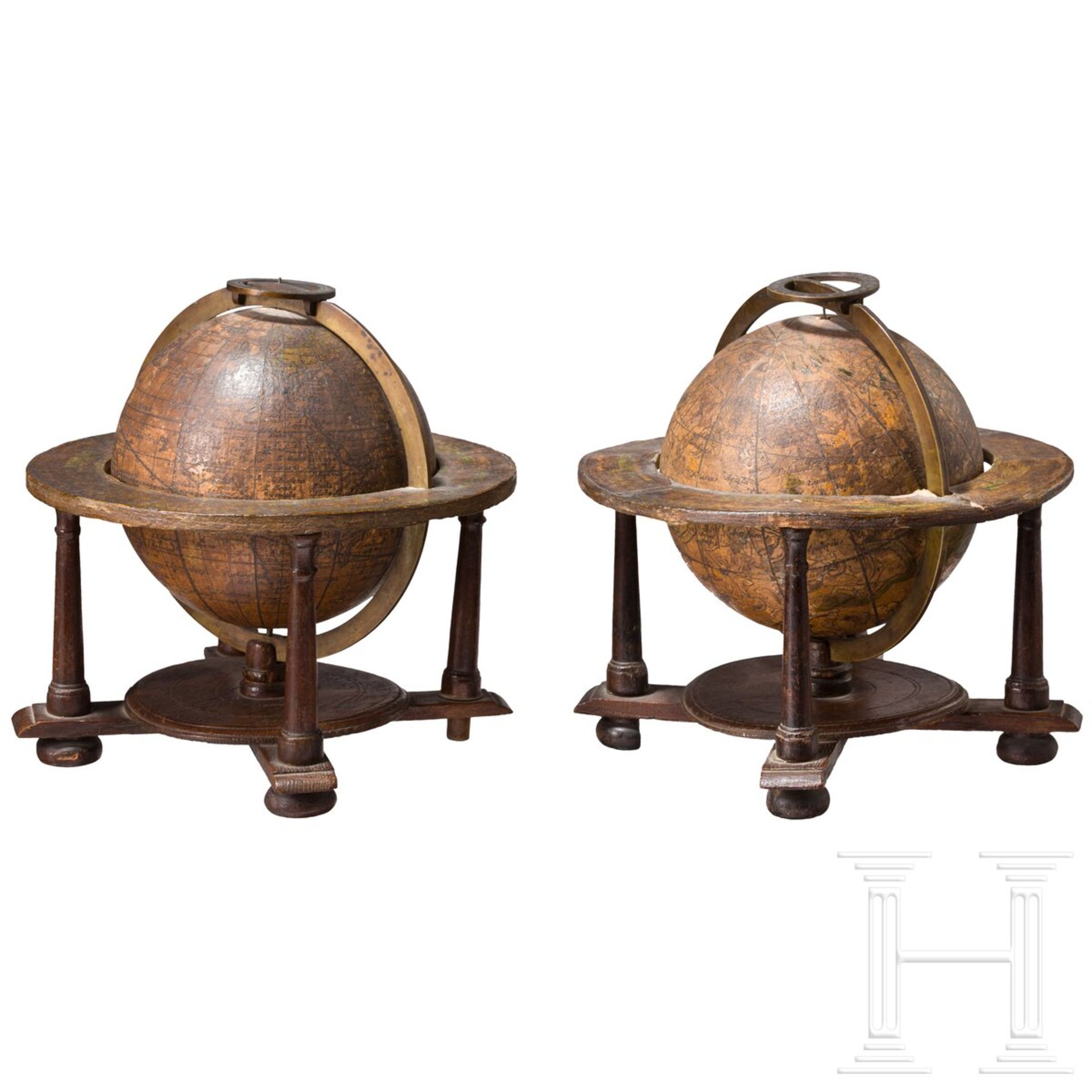 Ein Paar kleine Globen, Johann Gabriel Doppelmayr, NŸrnberg, datiert 1736