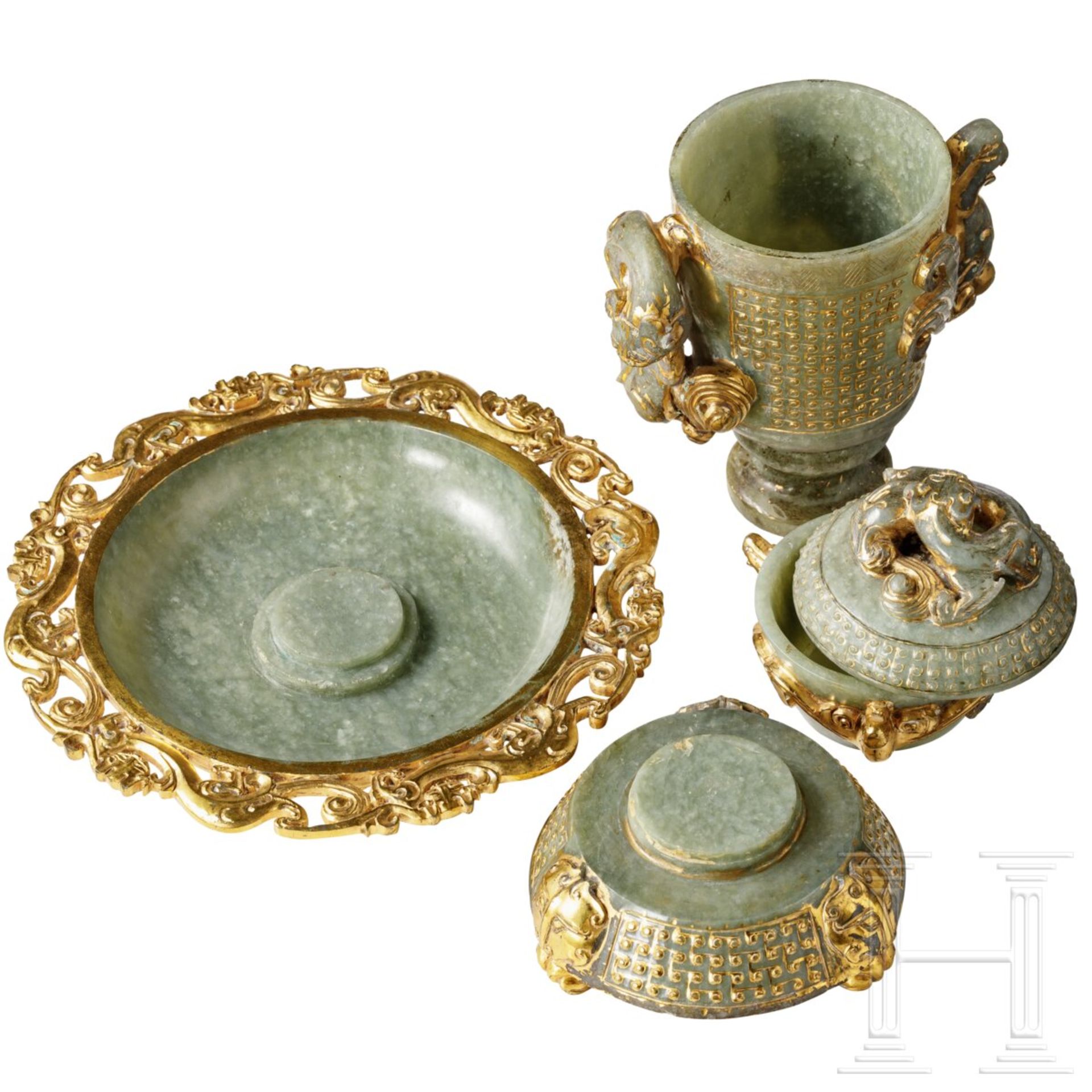 Mehrteiliges teilvergoldetes AltargefŠ§, Jade, China - Image 6 of 7